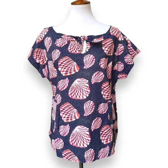 Lilly Pulitzer Tops - Lilly Pulitzer Hannah Blouse Navy Great Escape Tie Front Cap Sleeve L